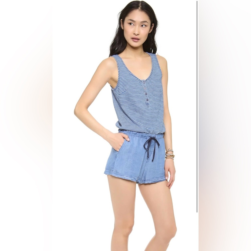 Splendid Women's Size Small Indigo Dye Tank Romper with Drawstring
